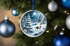 Cow Winter Scene Round Ornament Sublimation PNG Product Image 4