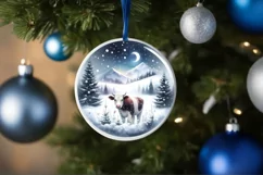 Cow Winter Scene Round Ornament Sublimation PNG Product Image 1