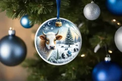 Cow Winter Scene Round Ornament Sublimation PNG Product Image 4
