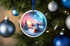 Colorful Winter Scene Cow Boy Ornament Sublimation PNG Product Image 1