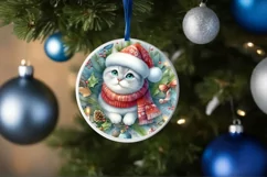 Cat Winter Scene Round Ornament Sublimation PNG Product Image 4