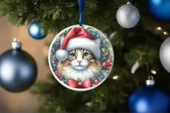 Cat Winter Scene Round Ornament Sublimation PNG Product Image 1