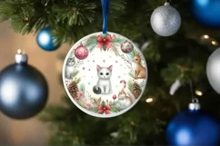Cat Winter Scene Round Ornament Sublimation PNG Product Image 4