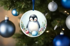 Round Christmas Ornament with Penguin PNG Product Image 1