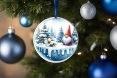 Winter Scene with Gnome Round Ornament Sublimation PNG Product Image 1
