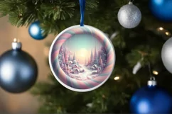 Round Winter Scene Ornament Sublimation PNG Product Image 4