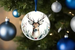 Centered Reindeer Round Ornament Sublimation PNG Product Image 4