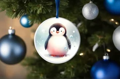 Penguin Winter Scene Round Ornament Sublimation PNG Product Image 1
