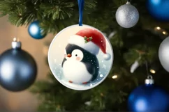 Penguin Winter Scene Round Ornament Sublimation PNG Product Image 4