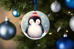 Penguin Winter Scene Round Ornament Sublimation PNG Product Image 4