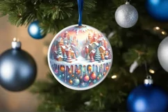 Colorful Winter Scene with Town Round Ornament Sublimation Product Image 4