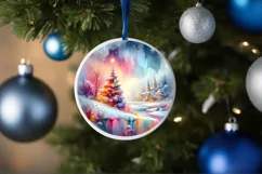 Colorful Winter Scene with Town Round Ornament Sublimation Product Image 4