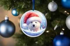 3D Winter Polar Bear Portrait with Santa Hat PNG Product Image 1
