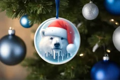 3D Winter Polar Bear Portrait with Santa Hat PNG Product Image 4