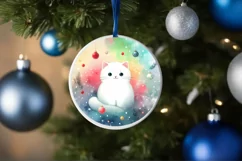 Colorful Christmas Cat Round Ornament Sublimation PNG Product Image 1
