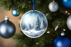 Winter Scene with Forest Round Ornament Sublimation PNG Product Image 4