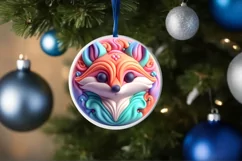 Christmas Fox Round Ornament Sublimation PNG Product Image 4