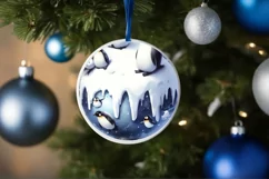 Winter Scene with Penguins Round Ornament Sublimation PNG Product Image 4
