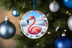 Round Snow Wall Flamingo Sublimation PNG Product Image 4