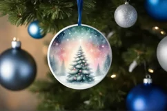 Pastel Christmas Tree Round Ornament Sublimation PNG Product Image 1