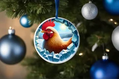 Icy Wall Chicken Smiling Round Ornament Sublimation PNG Product Image 4