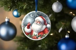 Santa Round Ornament Sublimation PNG Product Image 1