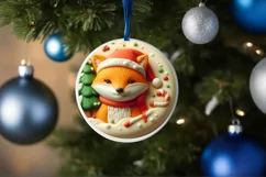 Winter Fox Round Ornament Sublimation PNG Product Image 4
