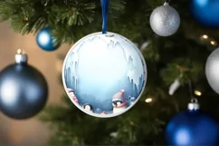 Winter Scene with Penguins Round Ornament Sublimation PNG Product Image 4