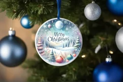 Colorful Winter Scene Merry Christmas Round Ornament Product Image 4