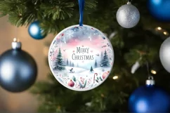 Colorful Winter Scene Merry Christmas Round Ornament Product Image 4