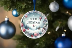 Colorful Winter Scene Merry Christmas Round Ornament Product Image 1
