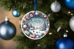 Winter Scene with Wishing You Joy Round Ornament Sublimation Product Image 4