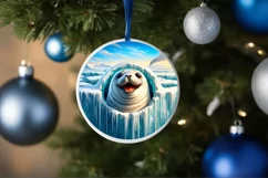 Melting Ice Wall Seal Smiling Round Ornament Sublimation PNG Product Image 4