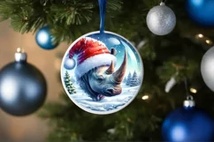 Round Christmas Ornament with Rhino Santa and Hat PNG Product Image 1