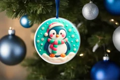 Christmas Penguin Round Ornament Sublimation PNG Product Image 1