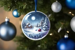 Winter Scene with Town Round Ornament Sublimation PNG Product Image 4