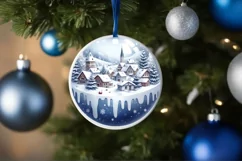 Winter Scene with Town Round Ornament Sublimation PNG Product Image 4