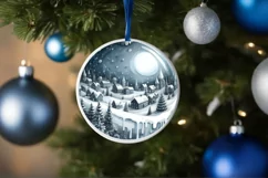 Winter Scene with Town Round Ornament Sublimation PNG Product Image 4