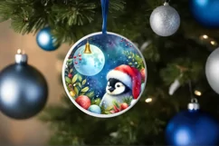 Christmas Penguin Round Ornament Sublimation PNG Product Image 1