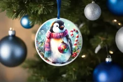 Christmas Penguin Round Ornament Sublimation PNG Product Image 4