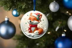 3D Christmas Fox Round Ornament Sublimation PNG Product Image 1