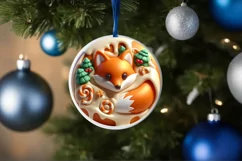 3D Christmas Fox Round Ornament Sublimation PNG Product Image 1