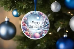 Colorful Winter Scene Merry Christmas Round Ornament Product Image 4