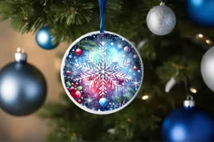 Snowflake Round Ornament Sublimation PNG Product Image 4