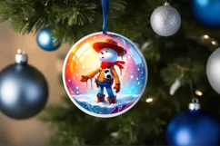 Winter Scene with Cowboy Round Ornament Sublimation PNG Product Image 4