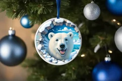 Snow Made Wall with Smiling Polar Bear Round Ornament Product Image 4