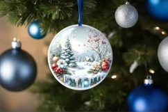 Winter Scene with Flowers Round Ornament Sublimation PNG Product Image 4