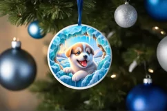 Icy Wall with Smiling Puppy Round Ornament Sublimation PNG Product Image 4