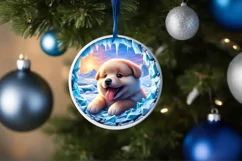 Icy Wall Puppy Smiling Round Ornament Sublimation PNG Product Image 4