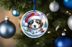 Winter Scene Puppy Portrait Digital Painting with Santa Hat Product Image 4